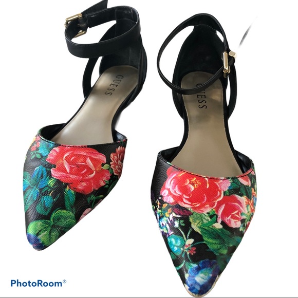 Guess Shoes - GUESS Amelia floral D’Orsay flats with ankle strap